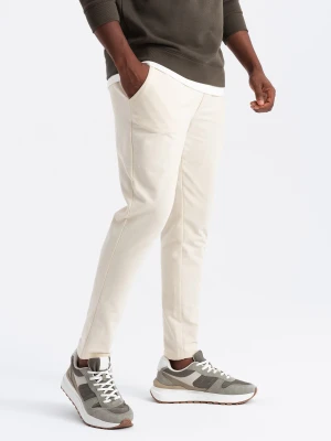 Męskie dresowe spodnie z logotypem – kremowe V2 - Rozmiar: XXL Ombre Clothing