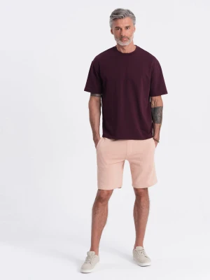 Męskie dzianinowe spodenki ze ściągaczem i kieszeniami - pudroworóżowe V11 Ombre Clothing