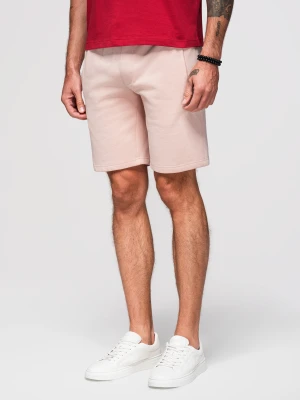 Męskie dzianinowe spodenki ze ściągaczem i kieszeniami - pudroworóżowe V11 Ombre Clothing