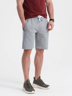 Męskie dzianinowe spodenki ze ściągaczem i kieszeniami - szare V8 Ombre Clothing