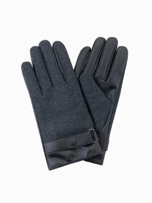 Męskie eleganckie rękawiczki z łączonych materiałów z wełną – grafitowy melanż V2 Ombre Clothing
