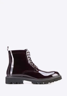 Męskie glany ze skóry lakierowanej bordowe Wittchen