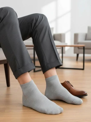 Męskie jasnoszare bawełniane skarpetki bezuciskowe z płaskim szwem - Stay fresh MARILYN