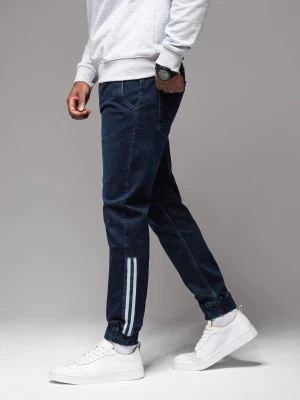 Męskie jeansowe joggery z lampasami – ciemnoniebieskie V4 Ombre Clothing