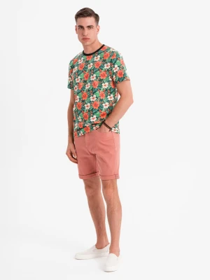 Męskie jeansowe klasyczne szorty z podwiniętą nogawką – koralowe V6 - Rozmiar: XL Ombre Clothing