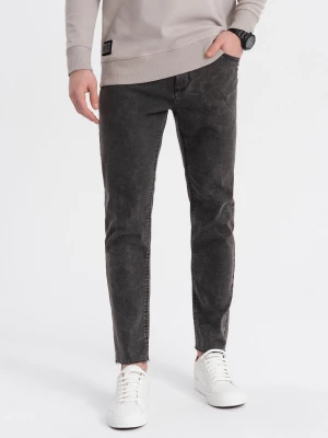 Męskie jeansowe spodnie marmurkowe z surowo wykończoną nogawką SLIM FIT - czarne V3 OM-PADP-0146
 -                                    L