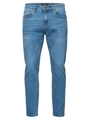 Męskie jeansowe z przetarciami REGULAR FIT - niebieskie V3 Ombre Clothing