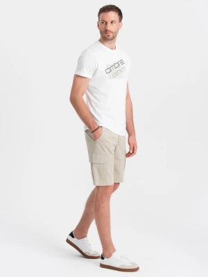 Męskie jednokolorowe szorty z kieszeniami cargo – beżowe V3 - Rozmiar: XXL Ombre Clothing