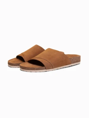 Męskie klapki z naturalnego zamszu na korkowej podeszwie - camel V1 - Rozmiar: 44 Ombre Clothing czarny