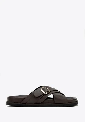 Męskie klapki ze skóry naturalnej brązowe Wittchen