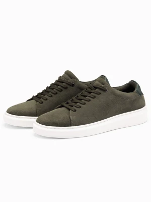 Zdjęcie produktu Męskie klasyczne buty sneakersy z miękkiego zamszu – ciemnooliwkowe V3 - Rozmiar: 45 Ombre Clothing
