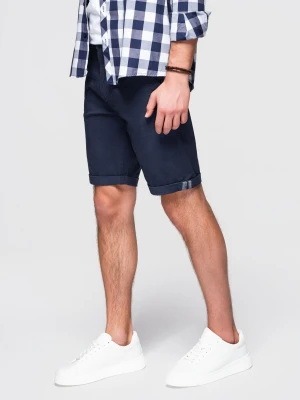 Męskie klasyczne szorty chino z podwiniętą nogawką - granatowe V10 - Rozmiar: M Ombre Clothing