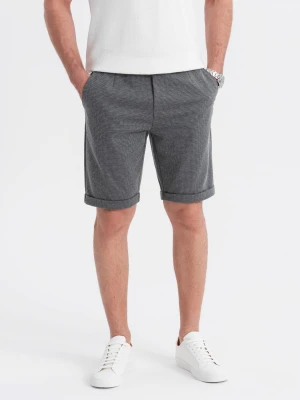 Męskie krótkie spodenki na gumce ze strukturalnej dzianiny – grafitowe V3 - Rozmiar: L Ombre Clothing