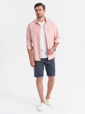 Męskie krótkie spodenki na gumce ze strukturalnej dzianiny – granatowe V1 - Rozmiar: M Ombre Clothing