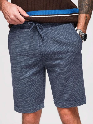 Męskie krótkie spodenki na gumce ze strukturalnej dzianiny – granatowe V1 - Rozmiar: XXL Ombre Clothing