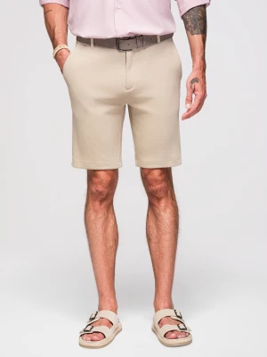 Męskie krótkie spodenki SLIM FIT z melanżowej strukturalnej dzianiny – piaskowe V3 - Rozmiar: L Ombre Clothing piaskowy