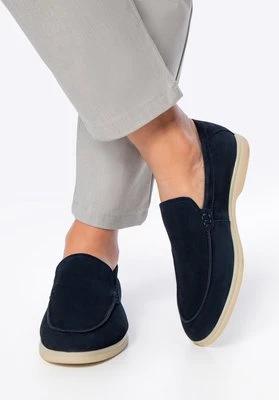 Męskie mokasyny z naturalnej skóry zamszowej różowe granatowe Wittchen