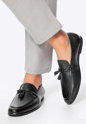 Męskie mokasyny ze skóry z chwostem czarne Wittchen