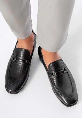 Męskie mokasyny ze skóry z klamrą na pasku czarne Wittchen