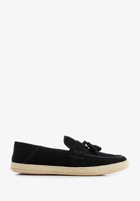 Męskie mokasyny ze skóry zamszowej z chwostem czarne Wittchen