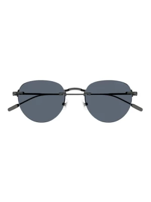 Męskie okulary przeciwsłoneczne z metalową oprawką i niebieskimi soczewkami Montblanc