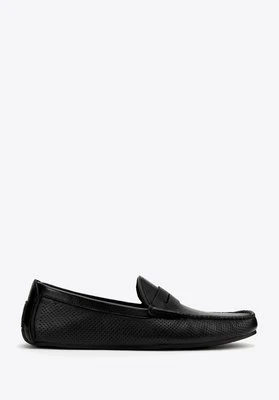 Męskie półbuty slip-on ze skóry czarne Wittchen