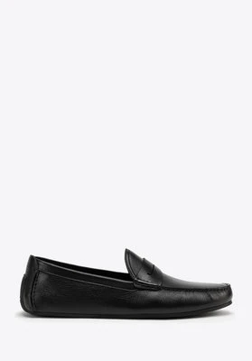 Męskie półbuty slip-on ze skóry naturalnej czarne Wittchen