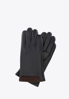 Męskie rękawiczki ocieplane ze skóry czarno - brązowe Wittchen