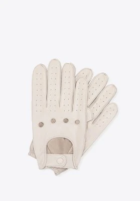 Męskie rękawiczki skórzane samochodowe kremowe Wittchen