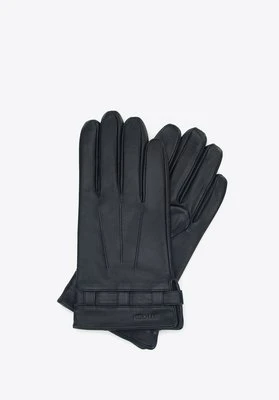 Męskie rękawiczki skórzane z paskiem na zatrzask czarne Wittchen