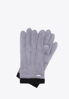 Męskie rękawiczki z ukośnym przeszyciem i ściągaczem szare Wittchen