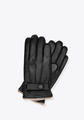 Męskie rękawiczki ze skóry naturalnej i wełny czarne Wittchen