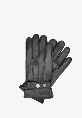 Męskie rękawiczki ze skóry naturalnej z paskiem na napę czarne Wittchen