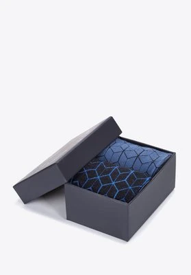 Męskie skarpetki w kontrastowy geometryczny wzór – zestaw 2 par niebiesko-czarny Wittchen