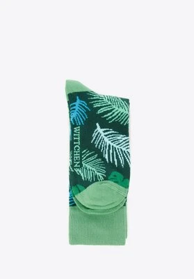 Męskie skarpetki w roślinny wzór ciemny zielone Wittchen