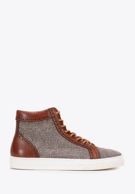 Męskie sneakersy skórzane wysokie brązowe Wittchen