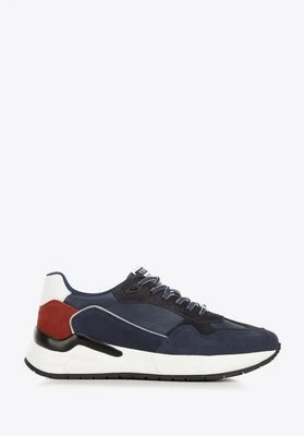 Męskie sneakersy skórzane z motywem w jodełkę niebiesko-czerwone Wittchen