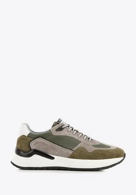 Męskie sneakersy skórzane z zamszowymi wstawkami zielono-szare Wittchen