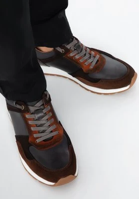 Męskie sneakersy z dwóch rodzajów skór cieniowane brązowo-szare Wittchen