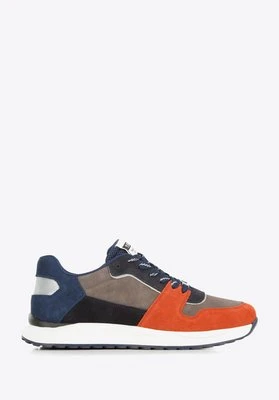 Męskie sneakersy z odblaskową wstawką szaro-pomarańczowe Wittchen