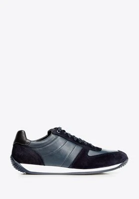 Męskie sneakersy z różnych skór niebieski Wittchen