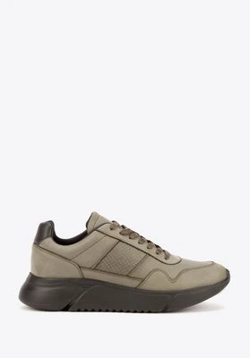 Męskie sneakersy z wegańskiej skóry ze wstawką lizard khaki Wittchen