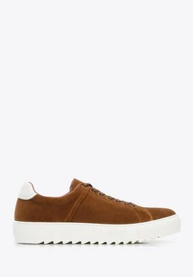 Męskie sneakersy zamszowe na grubej podeszwie brązowe Wittchen