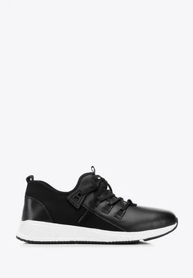 Męskie sneakersy ze skóry i tkaniny czarne Wittchen
