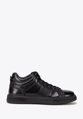 Męskie sneakersy ze skóry naturalnej sznurowane czarne Wittchen