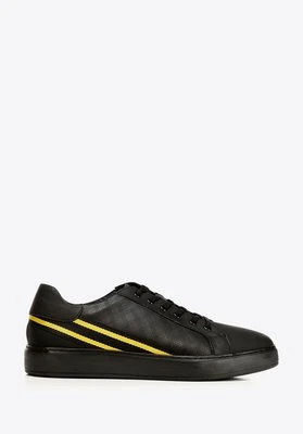 Męskie sneakersy ze skóry z kontrastowymi paskami czarno-żółte Wittchen