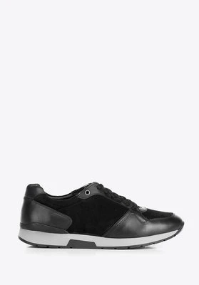 Męskie sneakersy ze skóry zamszowej i licowej czarne Wittchen
