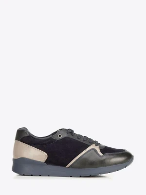 Męskie sneakersy ze skóry zamszowej i licowej granatowe Wittchen
