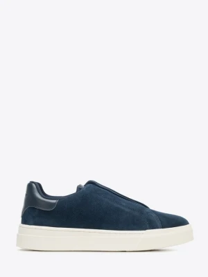 Męskie sneakersy ze skóry zamszowej wsuwane granatowe Wittchen