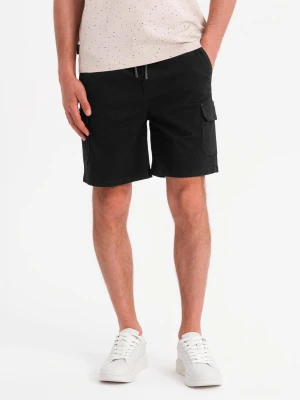 Zdjęcie produktu Męskie spodenki bawełniane cargo z elastycznym pasem – czarne V4 Ombre Clothing